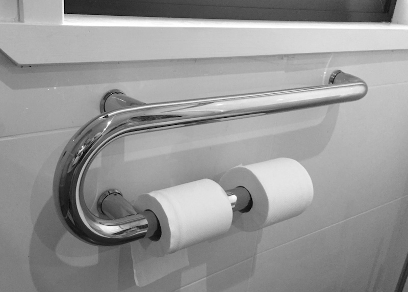 C shaped toilet grab rail and toilet roll holder Jalex Hardware